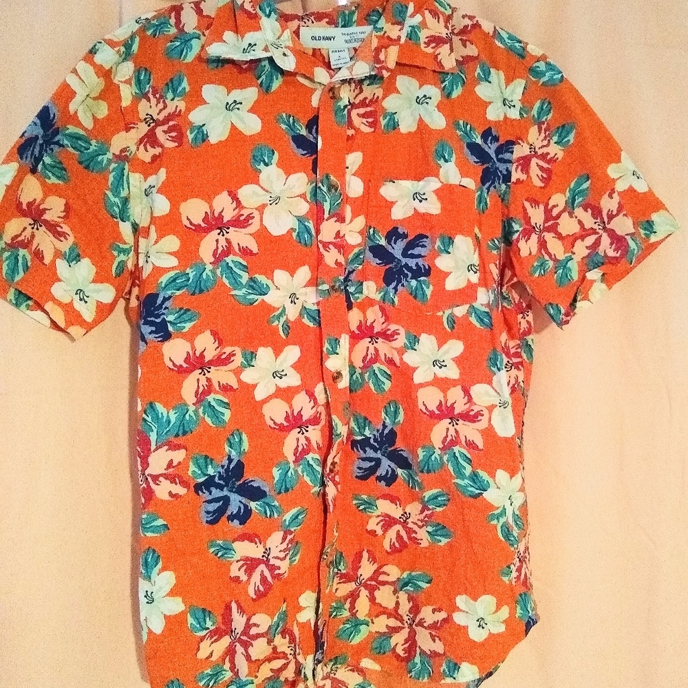 Old Navy Orange Hawaiian Shirt